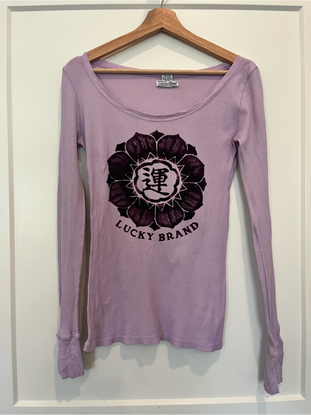 Lucky Brand Y2K lavender Asian floral print fitted thermal scoop neck boho top M